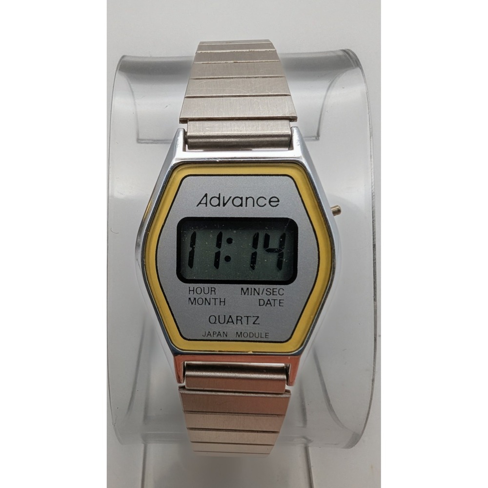 VTG ADVANCE Digital Watch Mens Classic Retro‎ Silver Tone Expandable New Battery